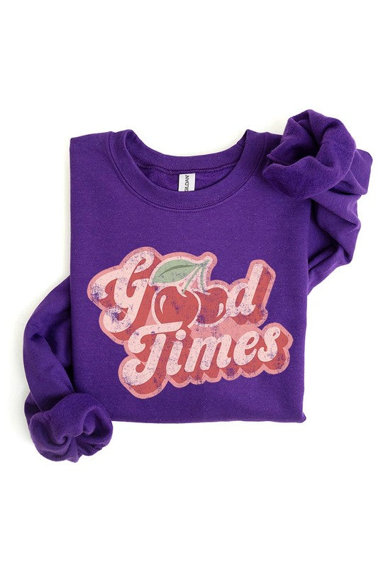 Retro Good Times Cherry Graphic Fleece Sweatshirts - Classique Collection