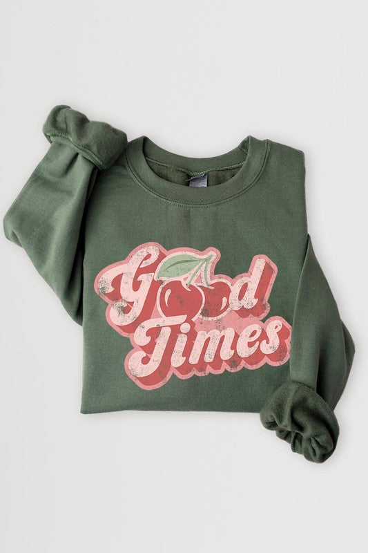 Retro Good Times Cherry Graphic Fleece Sweatshirts - Classique Collection