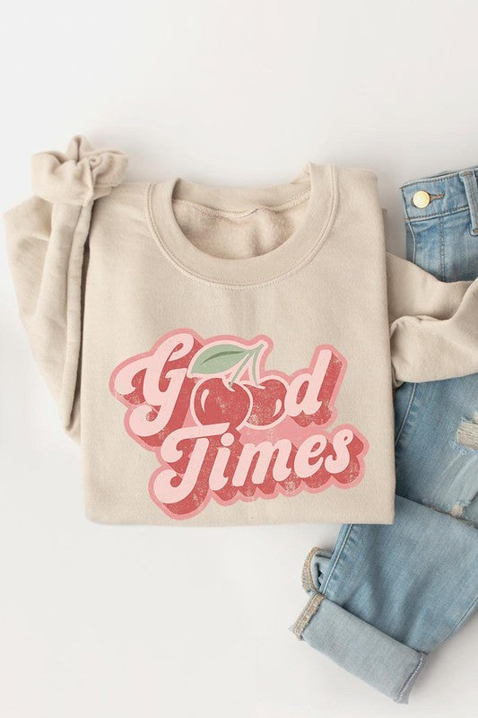 Retro Good Times Cherry Graphic Fleece Sweatshirts - Classique Collection