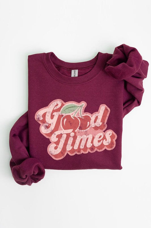 Retro Good Times Cherry Graphic Fleece Sweatshirts - Classique Collection