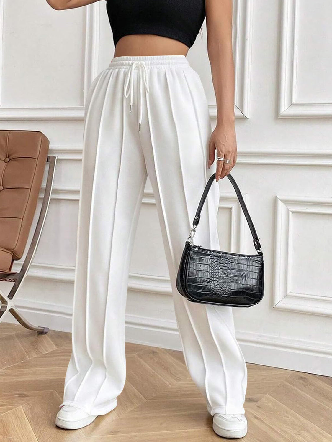 Drawstring Elastic Waist Pants with Pockets - ClassiQ