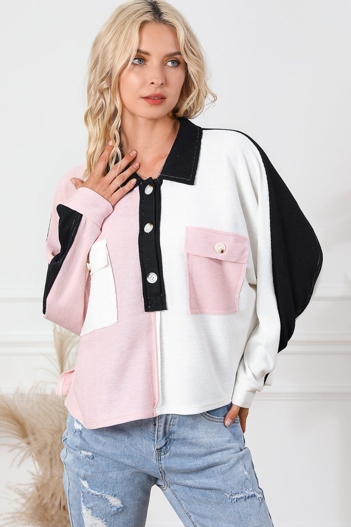 Multicolor Button-Down Long Sleeve Blouse - Classique Collection