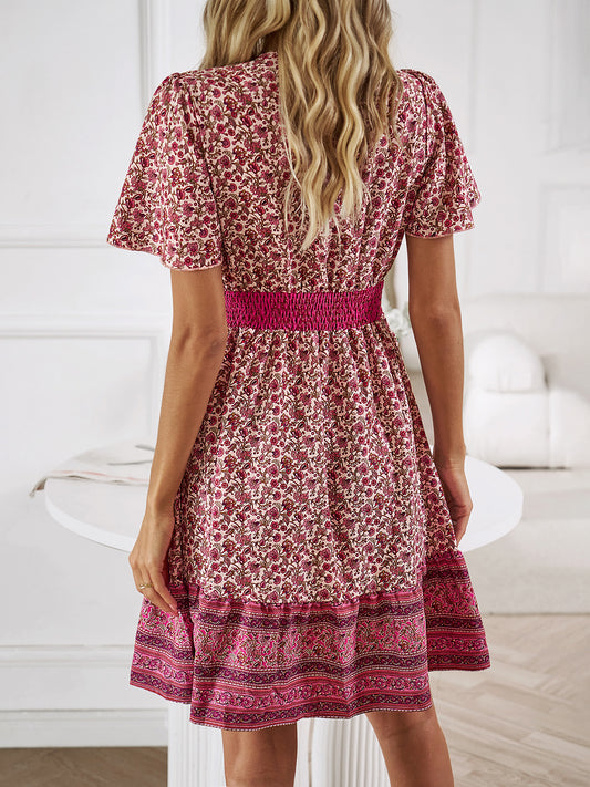 Devine Floral Smocked Waist Short Sleeve Mini Dress - Classique Collection