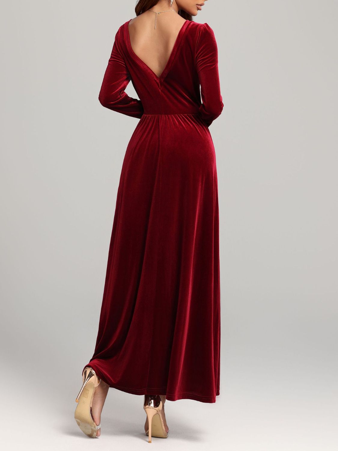 Velvet Square Neck Long Sleeve Dress - Classique Collection