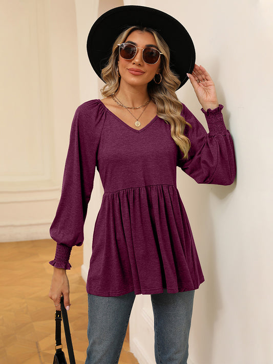 V-Neck Lantern Sleeve Blouse - Classique Collection