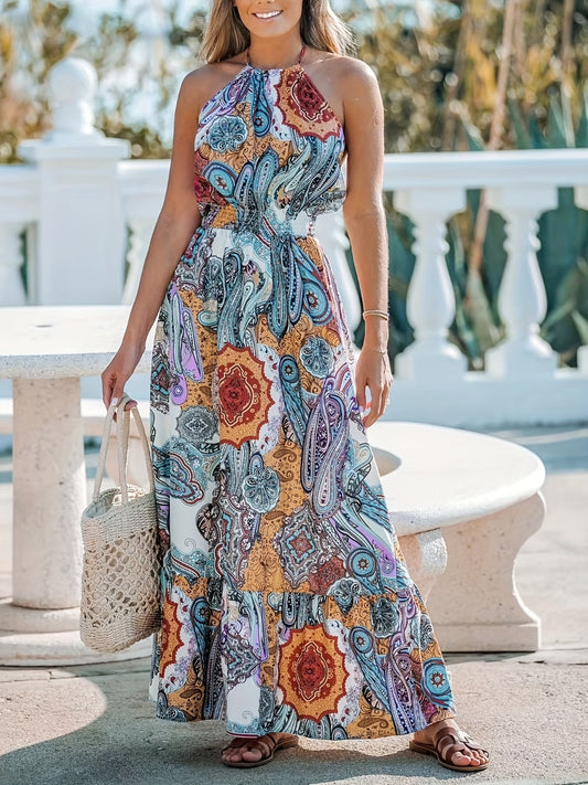 Printed Halter Neck Maxi Dress - Classique Collection