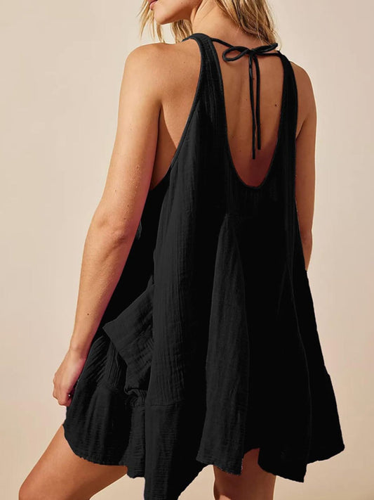 Devine Tied Scoop Neck Wide Strap Mini Dress - Classique Collection