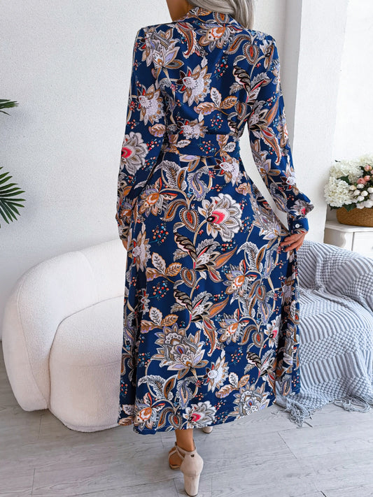 Tied Printed Long Sleeve Midi Dress - Classique Collection