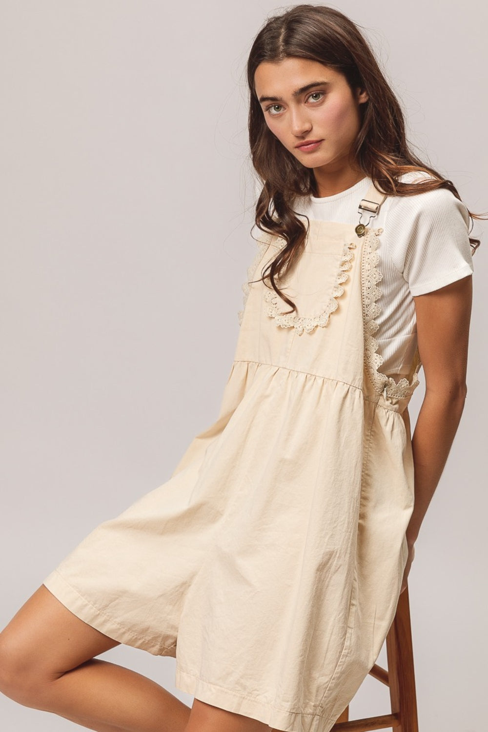 BiBi Back Patch Pocket Lace Trim Rompers - Classique Collection