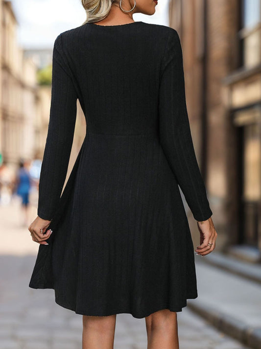 Perfee Cutout Long Sleeve Knee Length Dress - Classique Collection