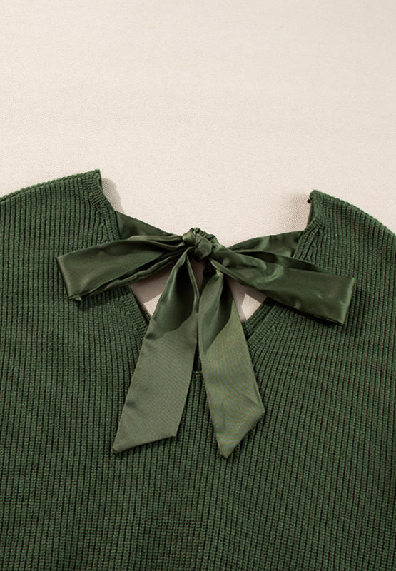 Tied Back V-Neck Long Sleeve Sweater - ClassiQ