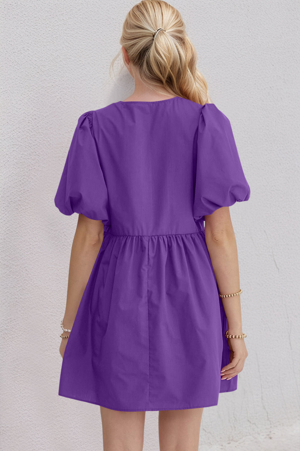 Oh Bow Ruched Puff Sleeve Mini Dress - Classique Collection
