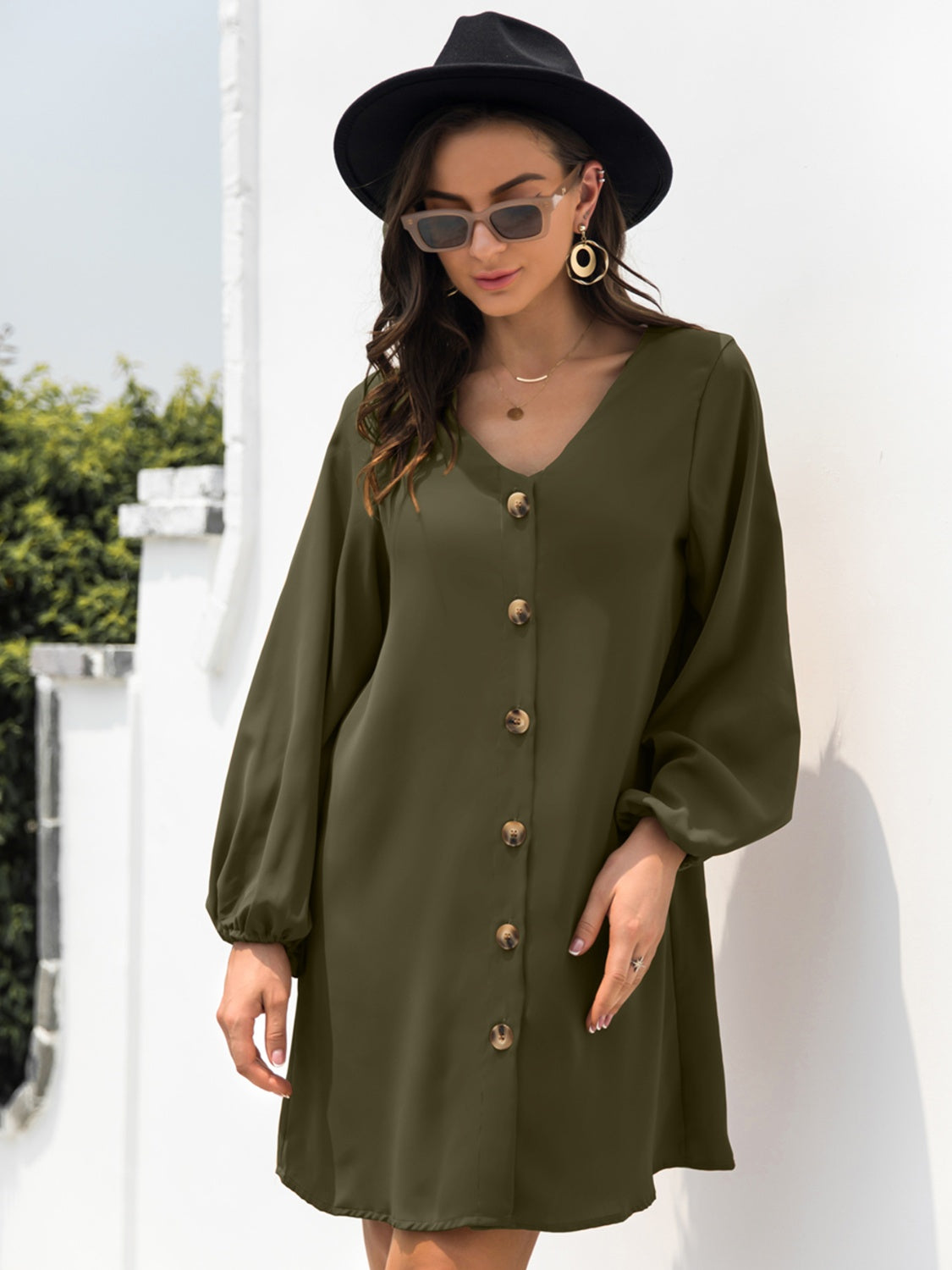 V-Neck Long Sleeve Mini Dress - Classique Collection