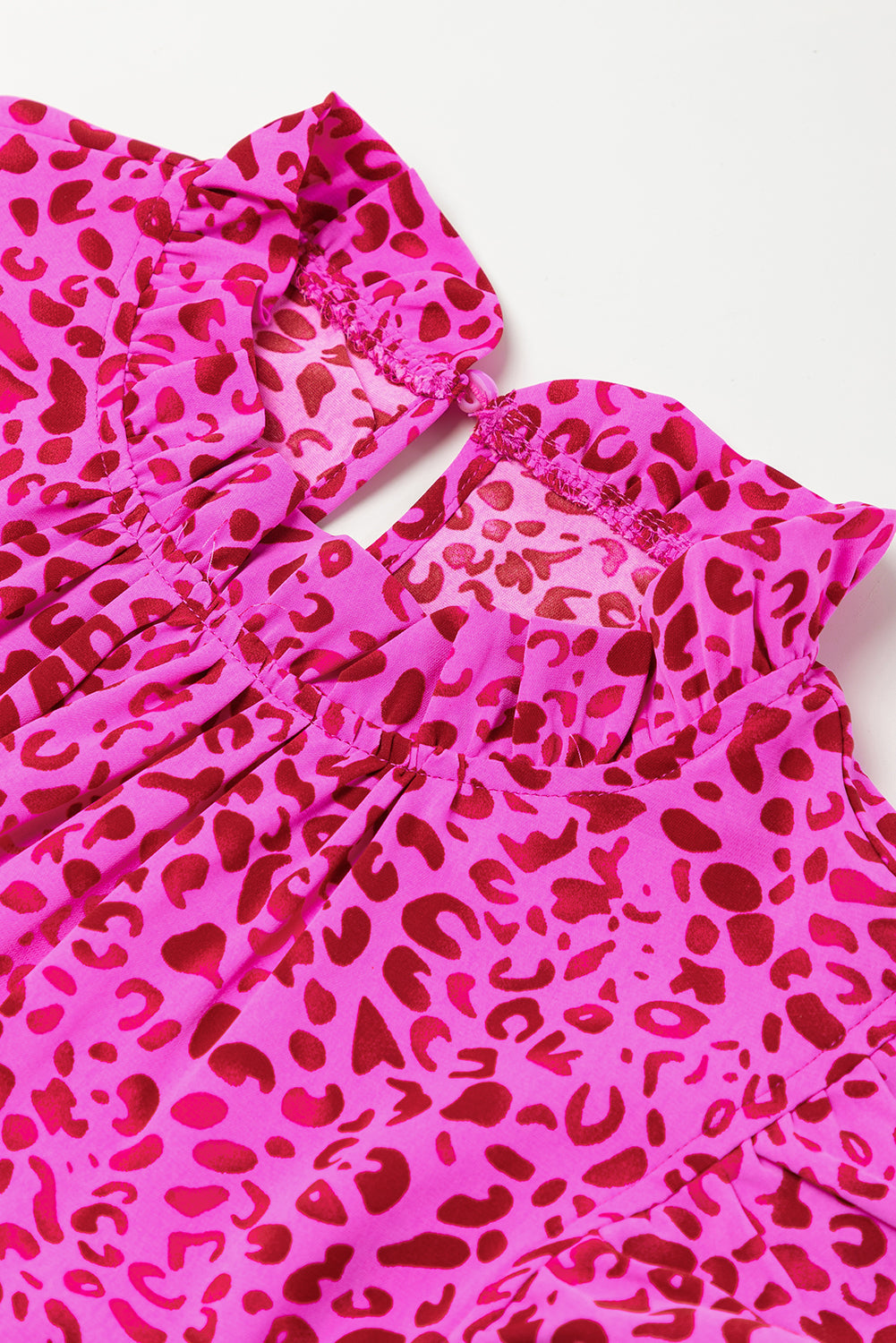 Rose Red Leopard Print Ruffled Trim Tiered Maxi Dress ClassiQ