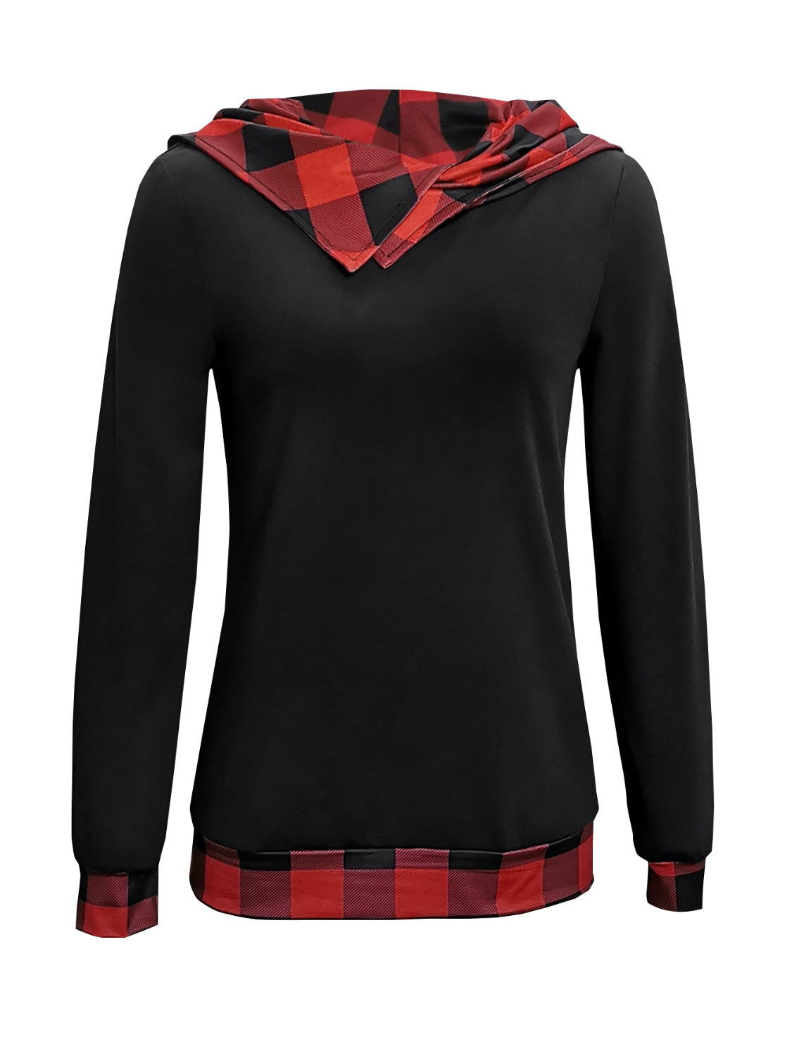 Plaid Long Sleeve Hooded Blouse - Classique Collection