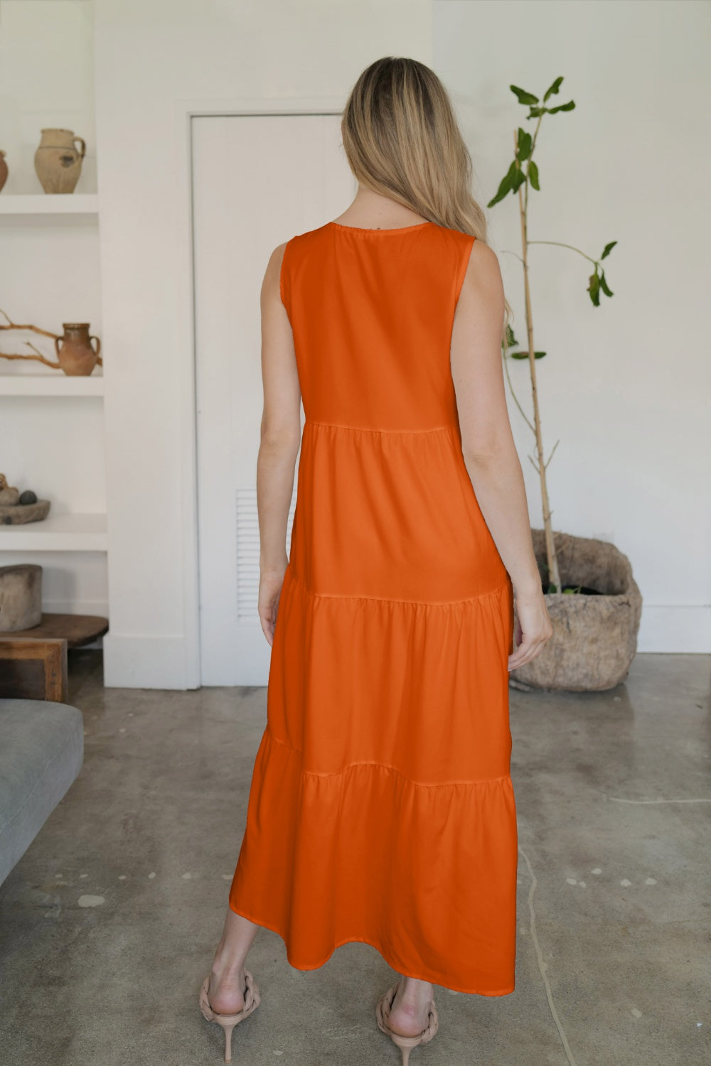 FAM-FAM Tiered V-Neck Sleeveless Dress - Classique Collection