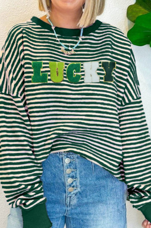 LUCKY Striped Round Neck Long Sleeve Sweatshirt - Classique Collection