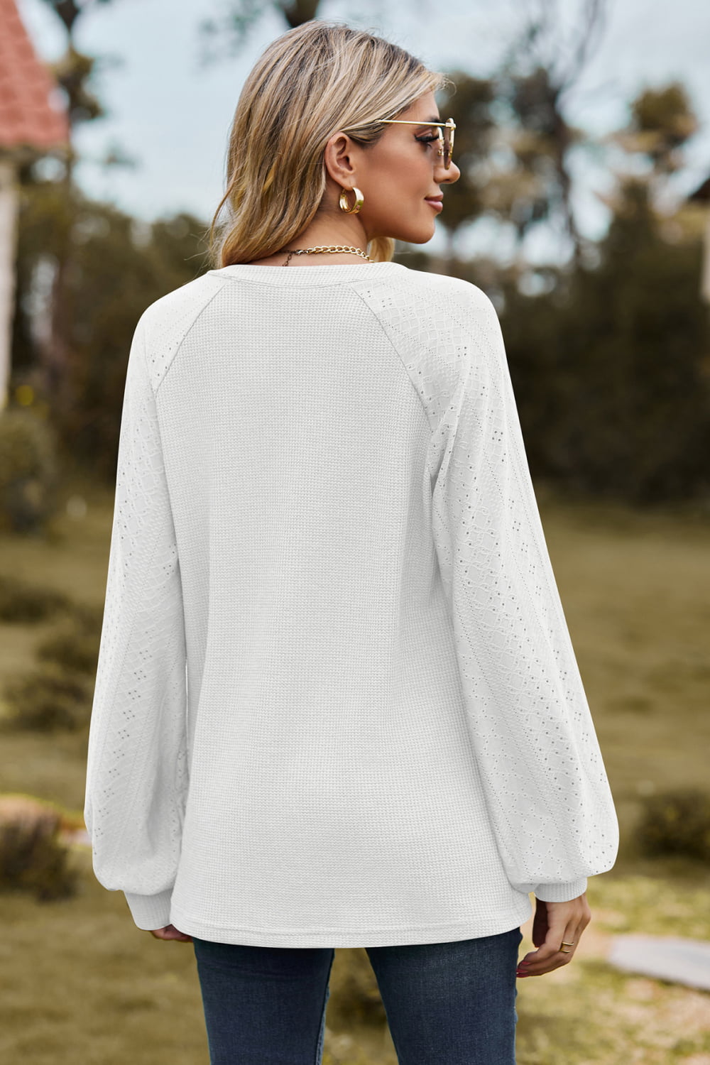 Notched Neck Raglan Sleeve Blouse - Classique Collection