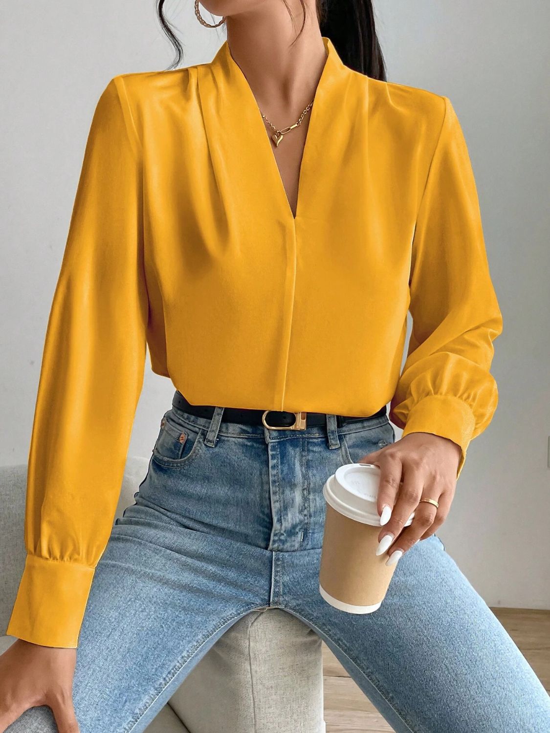 V Neck Long Sleeve Top - Classique Collection