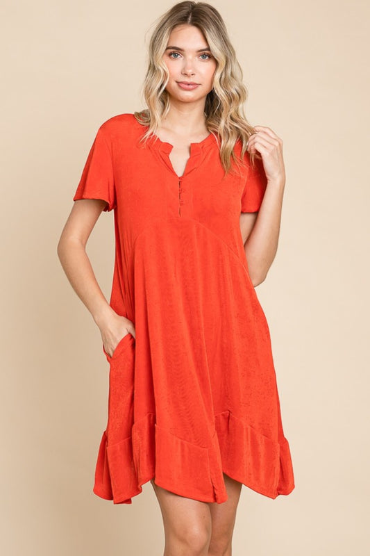 Culture Code Full Size Short Sleeve Ruffled Asymmetric Hem Dress - Classique Collection