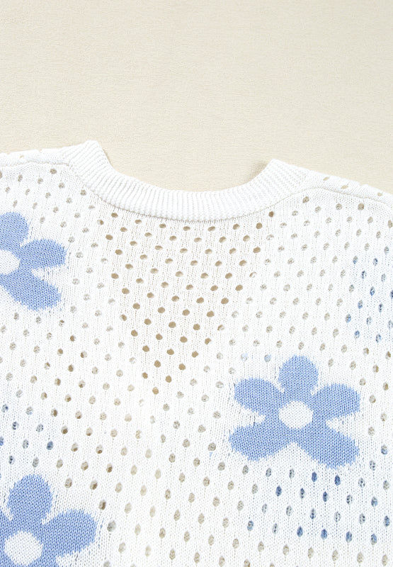 Flower Hollowed Out Button Down Long Sleeve Cardigan - Classique Collection