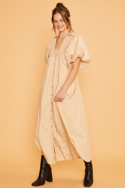 Annie Wear Smocked Puff Sleeve Midi Dress - ClassiQ