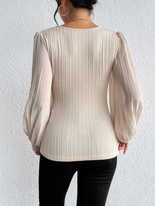 Honey Pleated Puff Sleeve Round Neck Blouse - Classique Collection