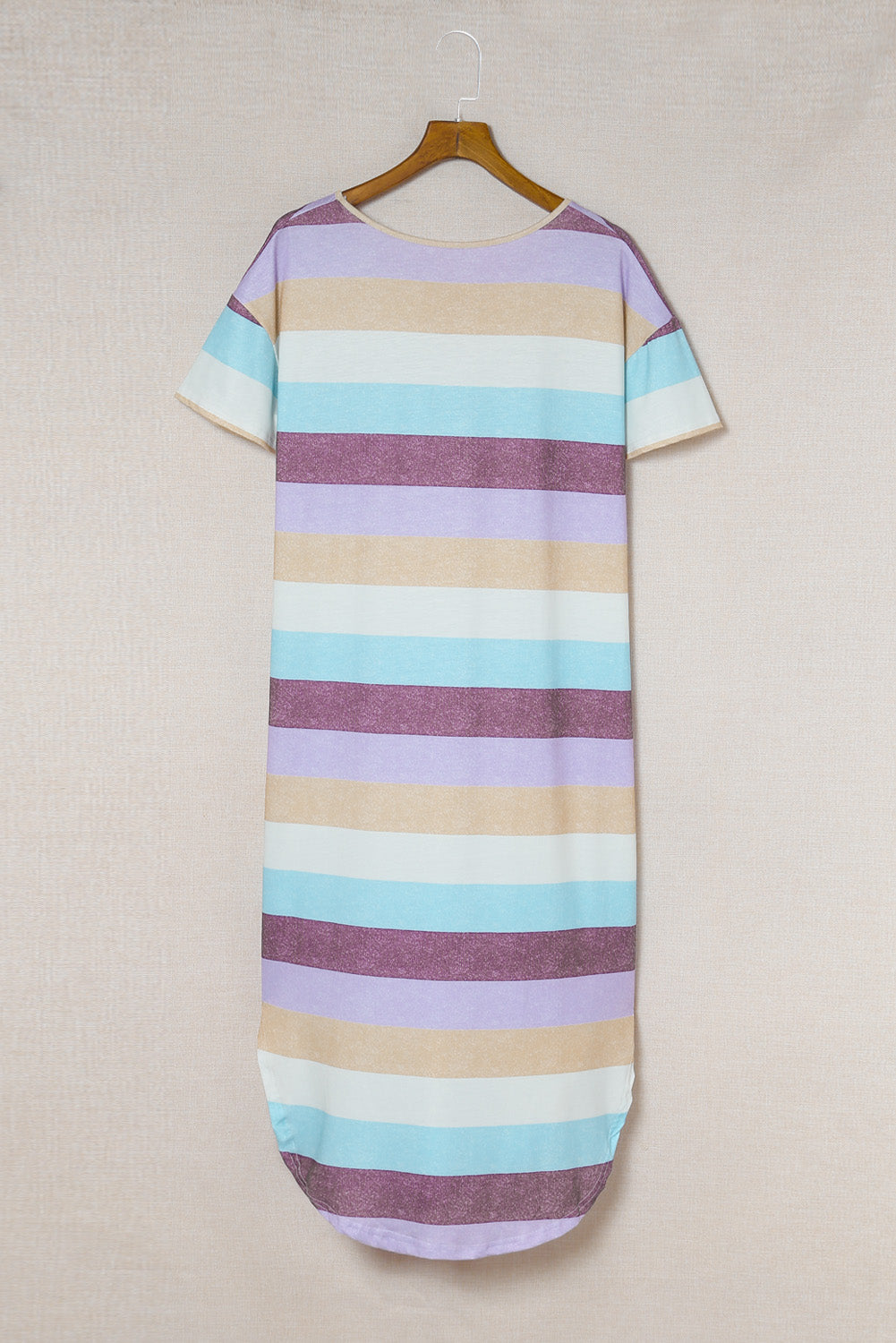Striped V-Neck Curved Hem Midi Dress - Classique Collection
