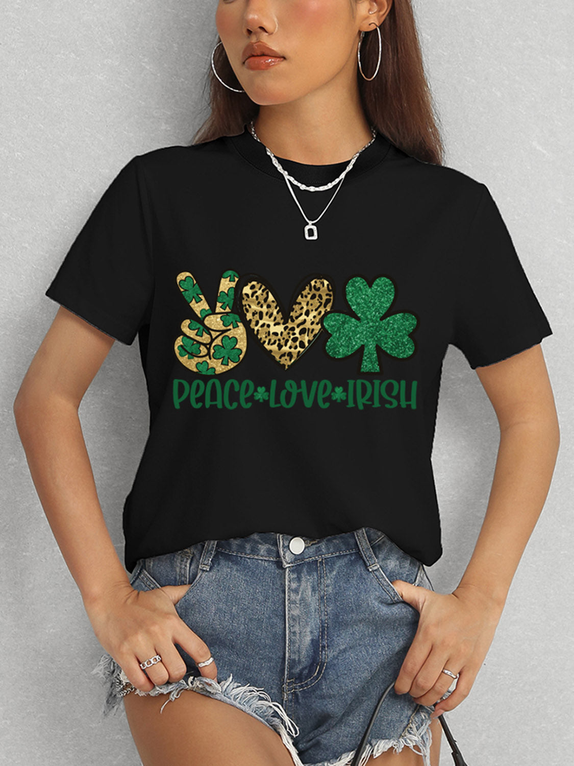 PEACE LOVE IRISH Round Neck Short Sleeve T-Shirt - ClassiQ