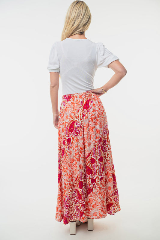 White Birch Full Size High Waisted Floral Woven Skirt - Classique Collection