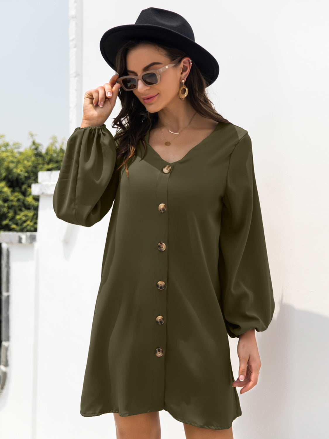 V-Neck Long Sleeve Mini Dress - Classique Collection