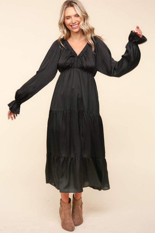 Haptics Flounce Sleeve Tiered Midi Dress with Pockets - Classique Collection