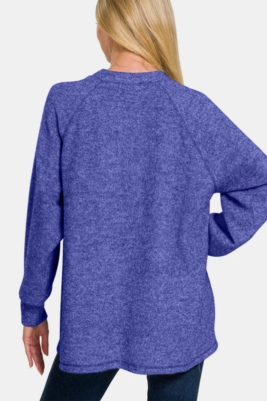 Zenana Full Size Brushed Melange Hacci High-Low Sweater - ClassiQ
