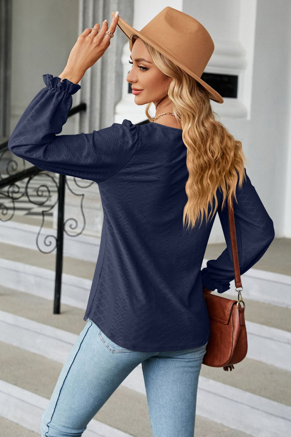 Round Neck Flounce Sleeve Blouse - Classique Collection