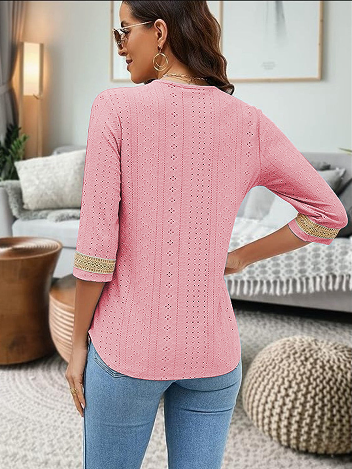 V-Neck Eyelet Blouse - Classique Collection