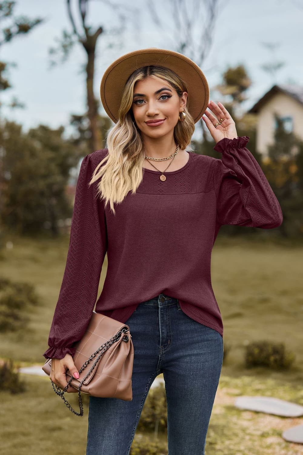 Round Neck Puff Sleeve Blouse - Classique Collection