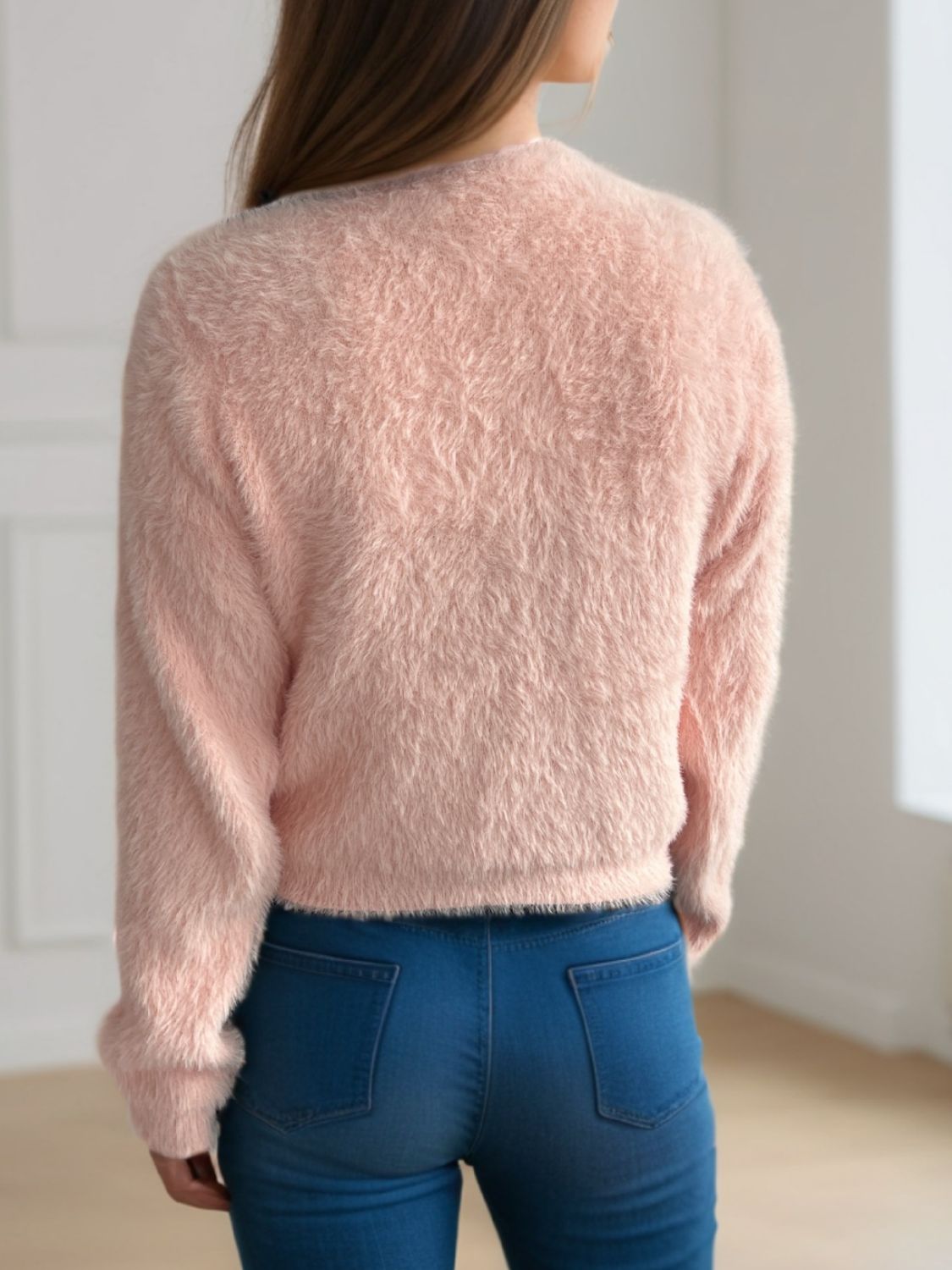 Cutout Knot Button Long Sleeve Cardigan - ClassiQ