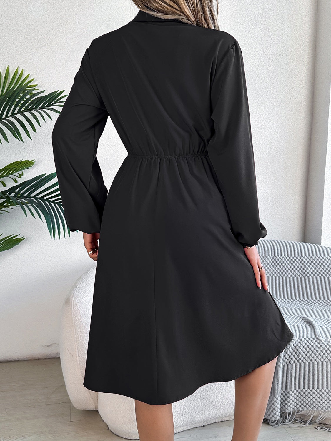 Collared Neck Long Sleeve Dress with Pockets - Classique Collection