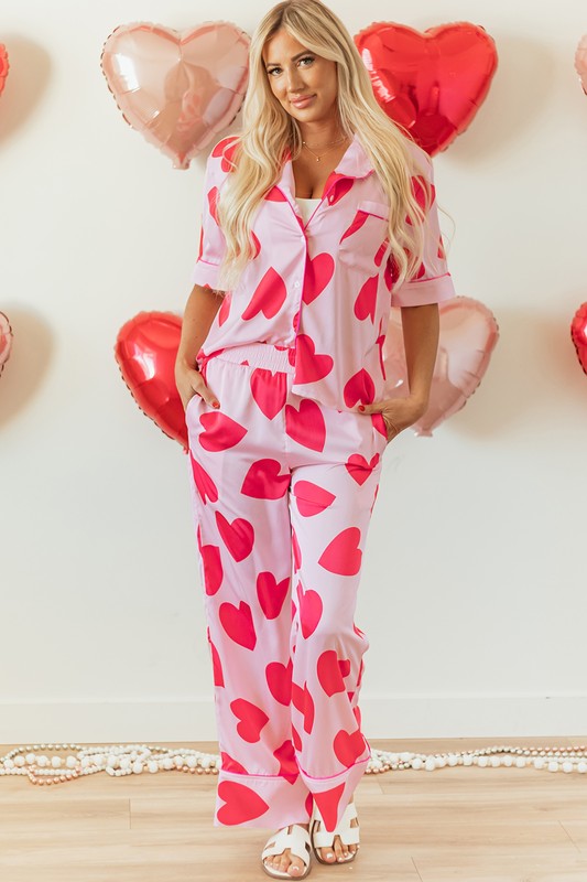 Pink Classic Heart Valentines Pajamas Set - Classique Collection