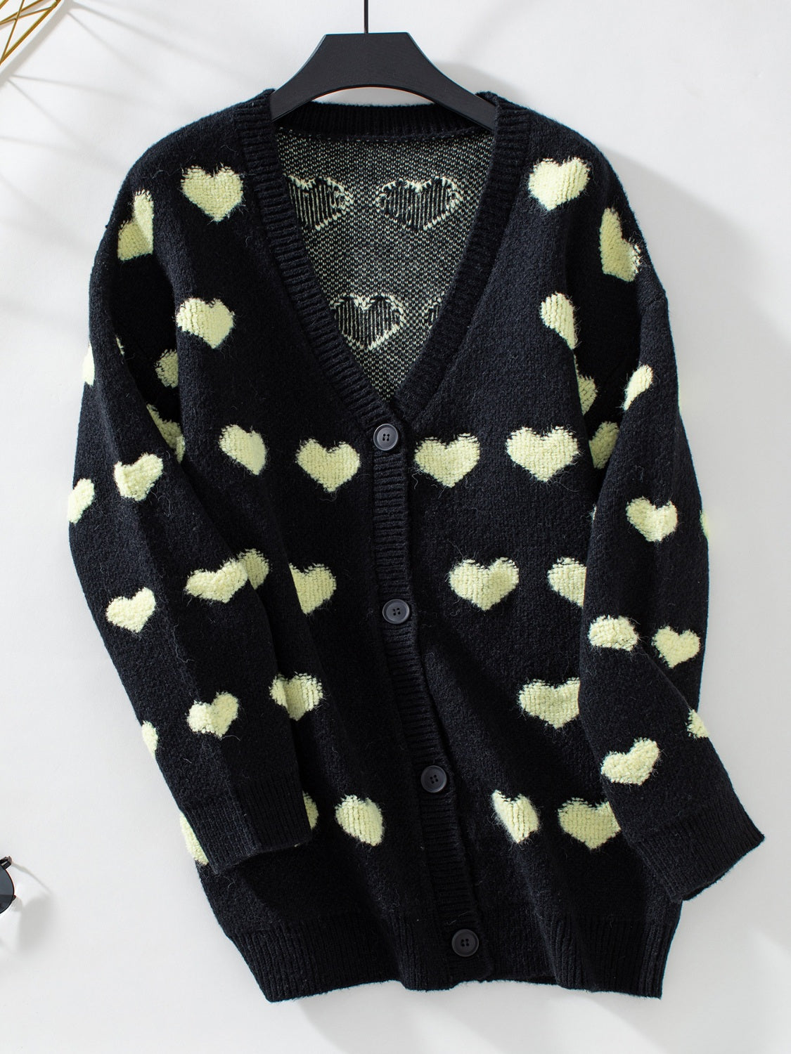 Heart V-Neck Button Up Long Sleeve Cardigan - ClassiQ