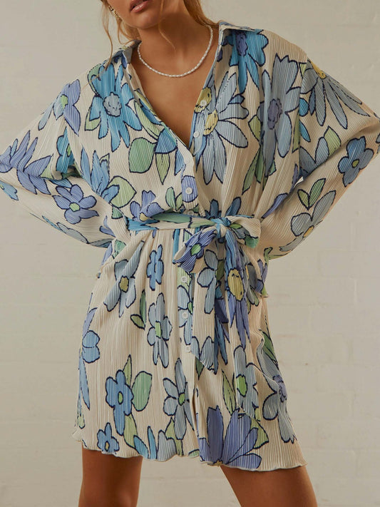 Tied Button Up Long Sleeve Dress - Classique Collection