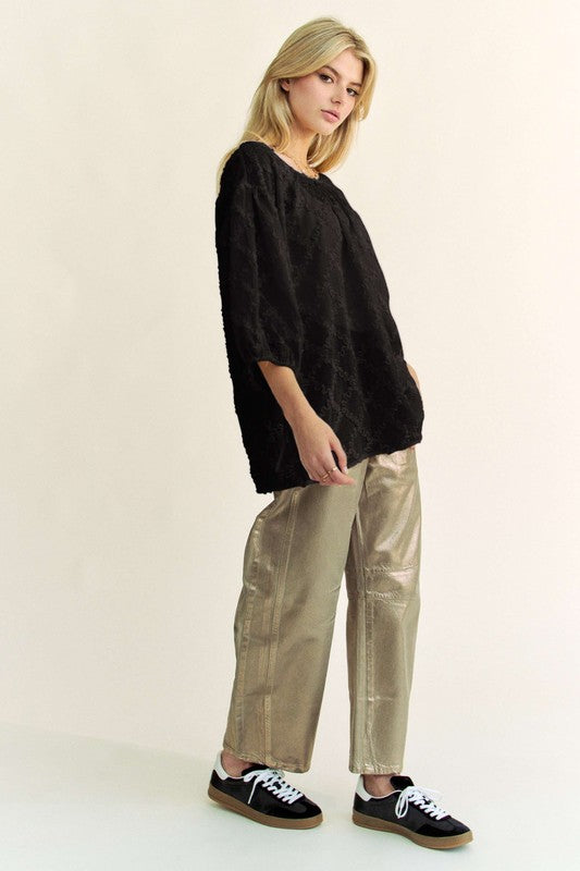 Davi & Dani Tied Round Neck Mesh Blouse - ClassiQ