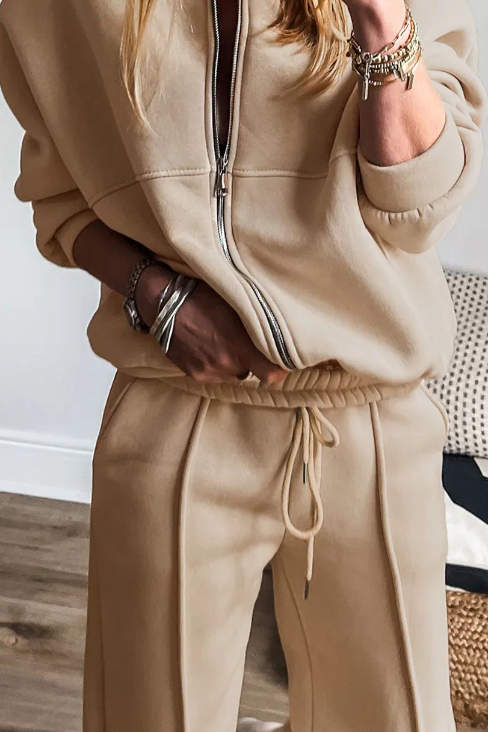Zip Up Long Sleeve Top and Pants Set - ClassiQ