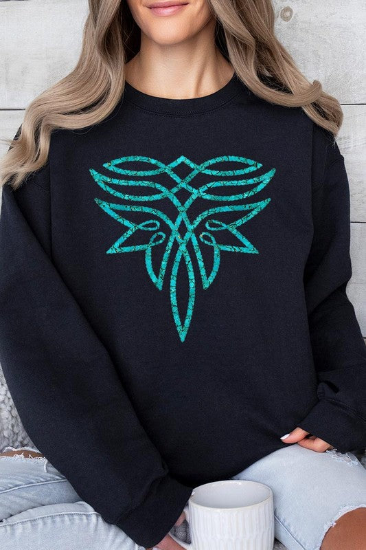 Turquoise Boot Stitch Graphic Fleece Sweatshirts - Classique Collection