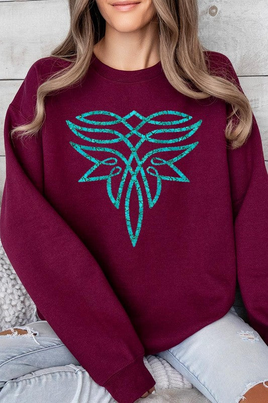 Turquoise Boot Stitch Graphic Fleece Sweatshirts - Classique Collection