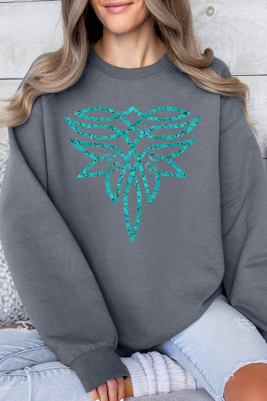 Turquoise Boot Stitch Graphic Fleece Sweatshirts - Classique Collection