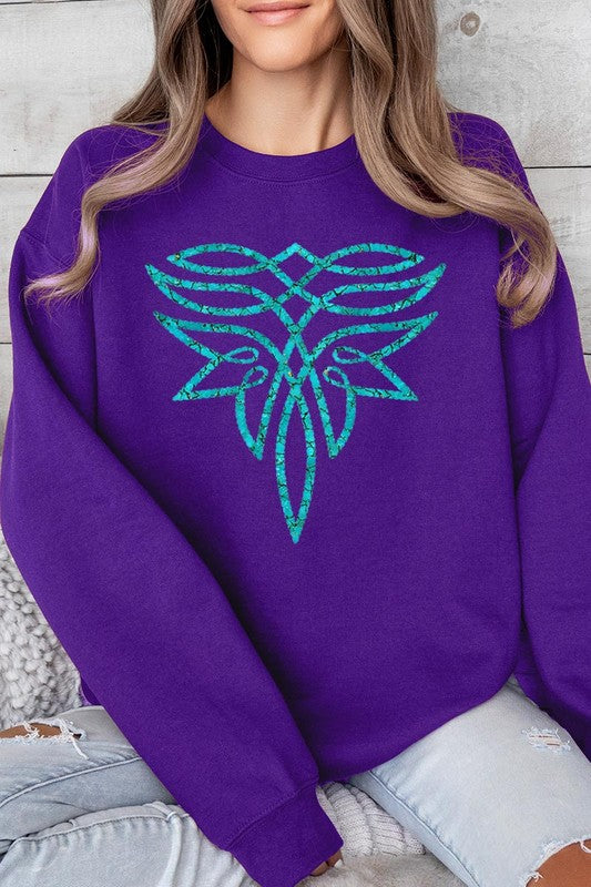Turquoise Boot Stitch Graphic Fleece Sweatshirts - Classique Collection