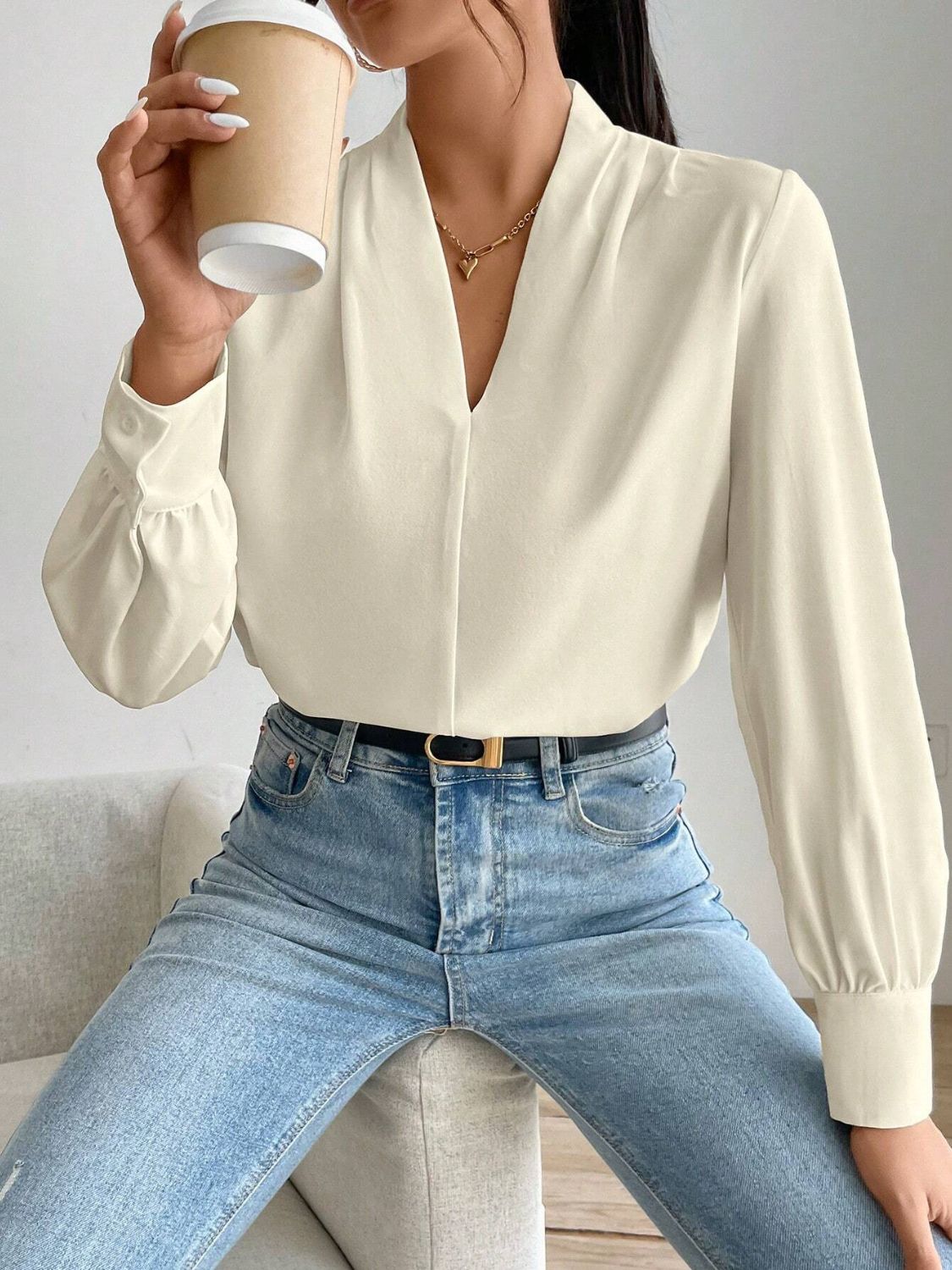 V Neck Long Sleeve Top - Classique Collection