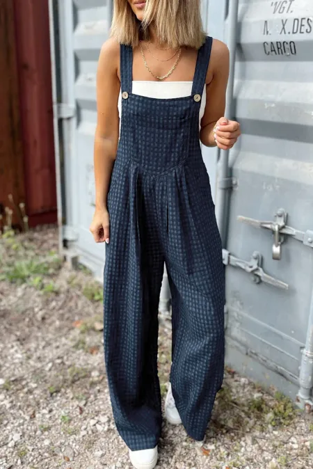Plaid Wide Strap Wide Leg Overalls - ClassiQ