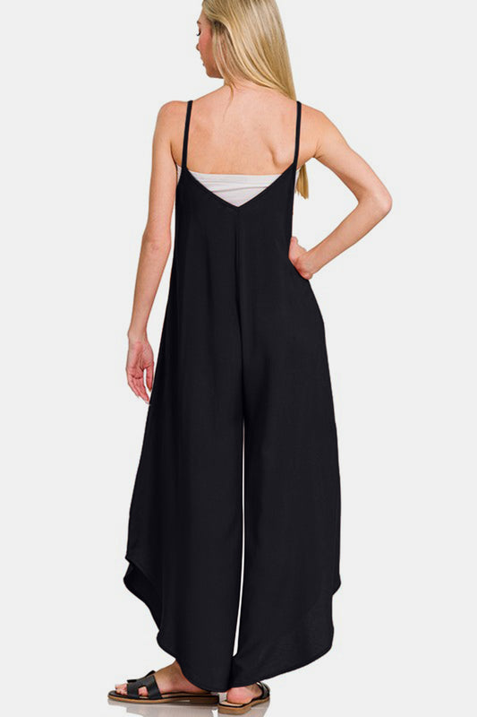 Zenana Spaghetti Strap Wide Leg Overalls with Pockets - Classique Collection